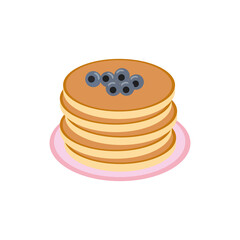 pancake with blueberries on a plate in vector flat style, single element for design. food, american dessert