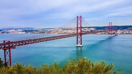 25th of April Suspension Bridge over the Tejo river in Lisbon, Portugal