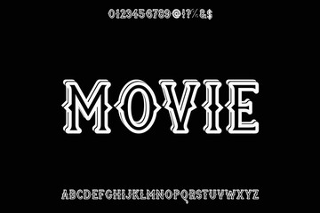 typeface vector, vintage font, alphabet lettering white and black style name movie