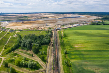 Industrial mine, abstract sendimentation tank of copper mine , turquoise water like river delta....