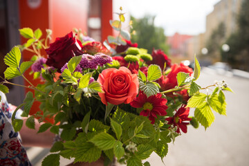 Beautiful bouquet of bright and colorful flowers