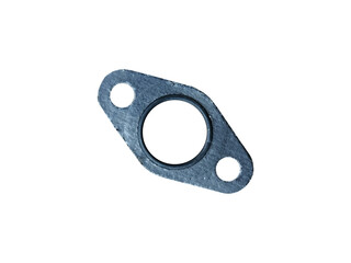 New automotive gasket for the exhaust system isolated on white background. Spare parts.