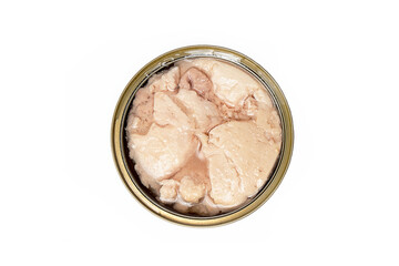 cod liver in oil in a tin jar on a white background