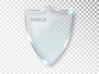 Glass shield sign on transterent background. Security glass label. Glass shield sign. Privacy transparent banner shield