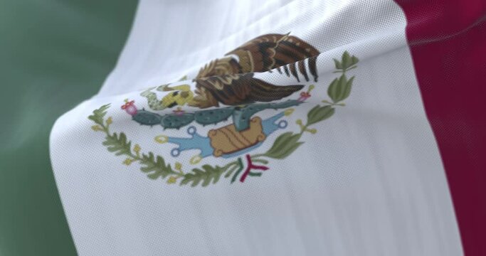 Mexico flag waving at wind in slow, loop
