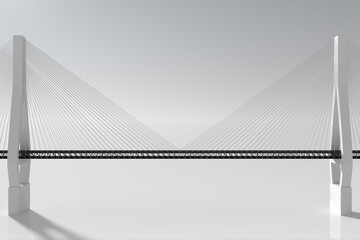 Suspension bridge with white bridge, 3d rendering