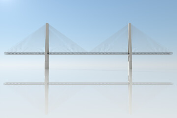 Suspension bridge with white bridge, 3d rendering