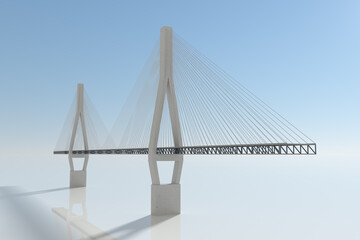Suspension bridge with white bridge, 3d rendering