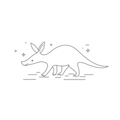 Aardvark. Logo, sign, symbol, path for laser engraving Cute fluffy animal black and white in children's style.