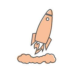Vector icon flying rocket. Rocket icon cartoon style on white isolated background. Layers grouped for easy editing illustration. For your design.