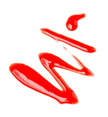 Raspberry jam drizzle isolated on white background. Top view.