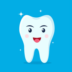 Healthy happy tooth character smiling. Vector illustration in flat style.