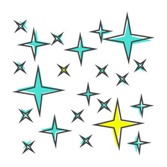 Vector icon of the star, starry sky, shine of purity cartoon style on white isolated background.