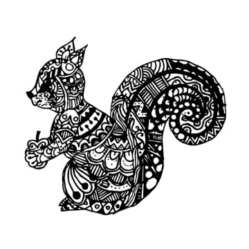 Zentangle stylized squirrel. Vector illustration for print and tattoo. Coloring page.