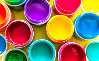 multicolored sample paints in top view