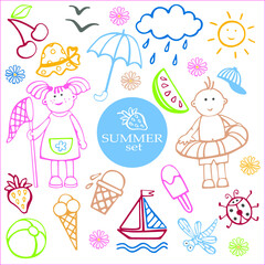 set of hand drawn summer icons