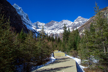 Beautiful Four sisters mountain (Mount Siguniang) national park near Chengdu in Sichuan province,...