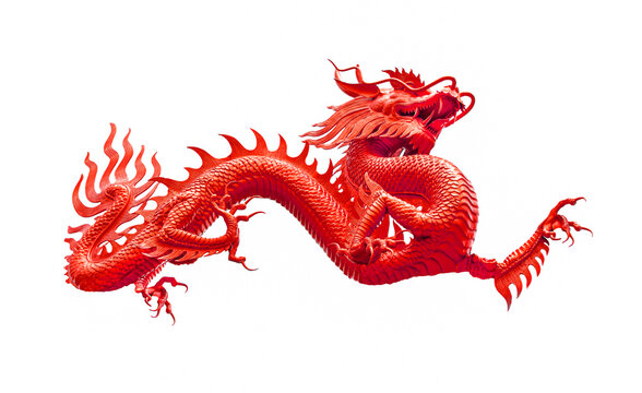 Chinese red dragon isolated on white with clipping path