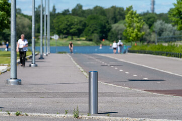 A view of a bicycle boulevard on a sunny summer day.