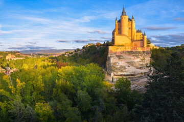 Beautiful sunset in Segovia Castle (Alcazar of Segovia), Spain