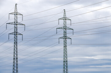 High voltage pylon with electric cables