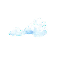 Watercolor cloud illustration. Blue cloud hand drawn on paper