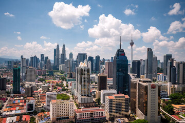Fototapeta premium Kuala Lumpur, Malaysia, aerial view of cityscape on a sunny day.