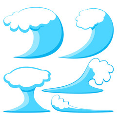 Set of sea waves with sea foam on a white