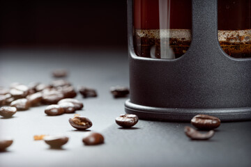 French press coffee with chocolate spices and fruits, rest and savor