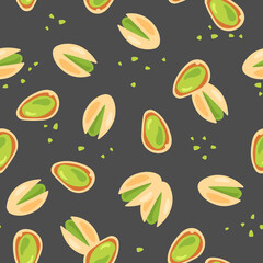 Hand drawn vector seamless pattern of pistachios nuts. Nuts background.
