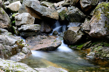 Naklejka na ściany i meble beautiful rocky mountain creek with fresh vibrant clear cold water
