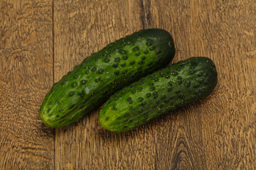 Ripe fresh green two cucumbers