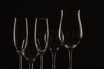champagne glasses on black background