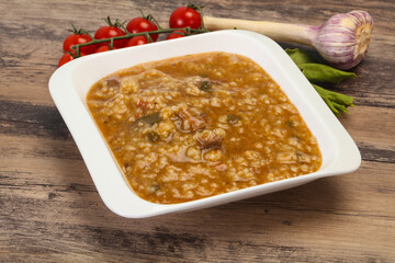 Caucasian Kharcho soup with beef meat
