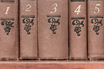 Numbered book volumes in the home library