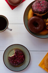 cup of coffee and doughnut, unhealthy breakfast or snack
