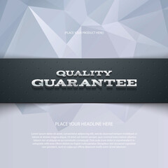 vector colorful web banner, card, flyer, e-commerce design with polygonal geometric background, "quality guarantee"