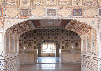 Exterior of Sheesh Mahal palace, Hall of Mirrors in Amber Fort, Rajasthan state of India