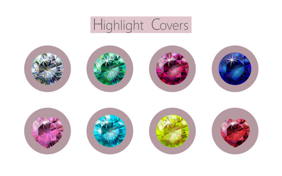 3D realistic romantic emerald sapphire diamond gem social media cover. Highlights stories template. Valentine love date glowing gemstone ruby concept vector illustration