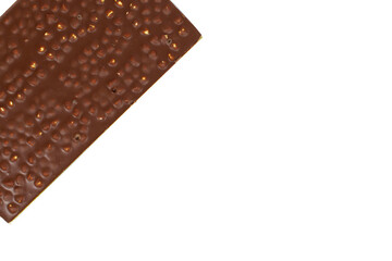 Big chocolate bar with nuts, isolated on white background.