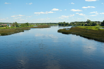 Obraz premium summer landscape overlooking the river and thickets