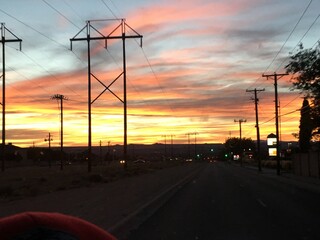 Fototapeta na wymiar power lines at sunset