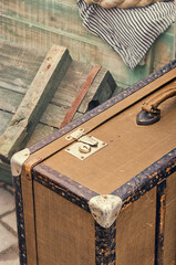 beautiful vintage shabby Ancient old valise suitcases retro style design. Concept Travel