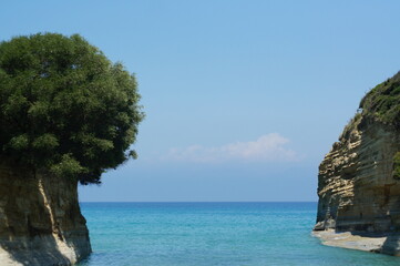 Naklejka premium Sandy cliffs in Sidari, on an island Corfu in Greece. 