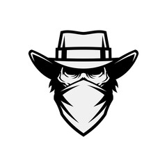 Human skull in mask and cowboy hat