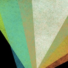 Abstract texture background in colorful blue yellow white green gold brown and orange shapes on black background with layers of geometric triangular shapes