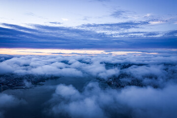 Aerial view of Manhattan, New York from above the cloud 