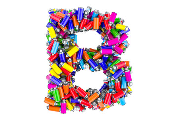 Letter B from colored spray paint cans, 3D rendering