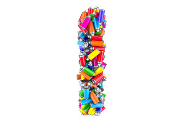 Letter I from colored spray paint cans, 3D rendering