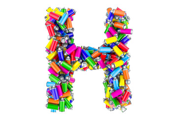 Letter H from colored spray paint cans, 3D rendering